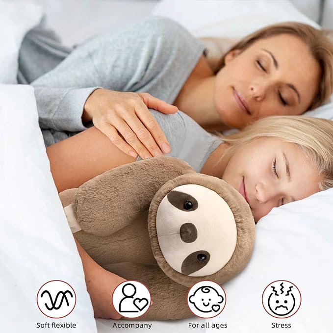 Woman and her daughter sleeping with CozyBuddy Weighted Sloth Stuffed Animal