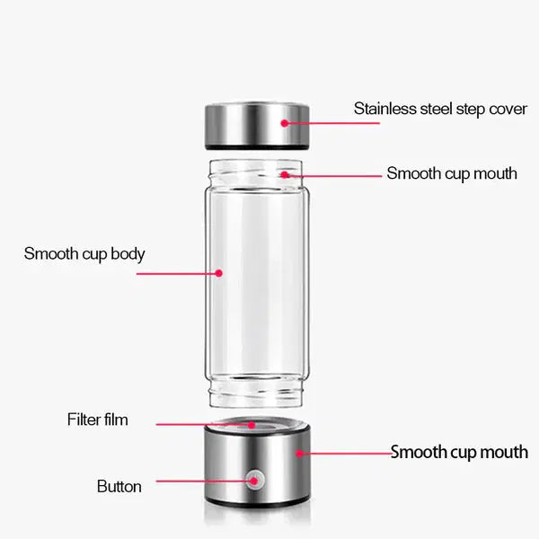 Transparent AquaRevive Glass Hydrogen Infuser highlighting digital features.