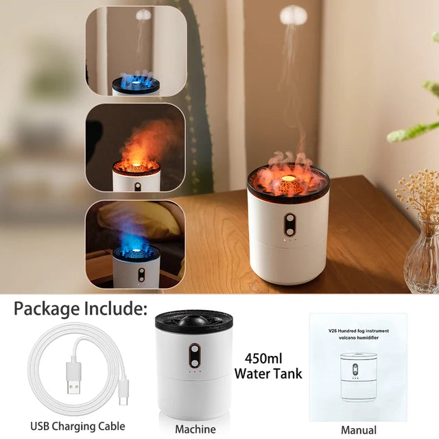 Volcanic Aroma Diffuser - Dual Flame, Quiet Operation, Essential Oil Ready