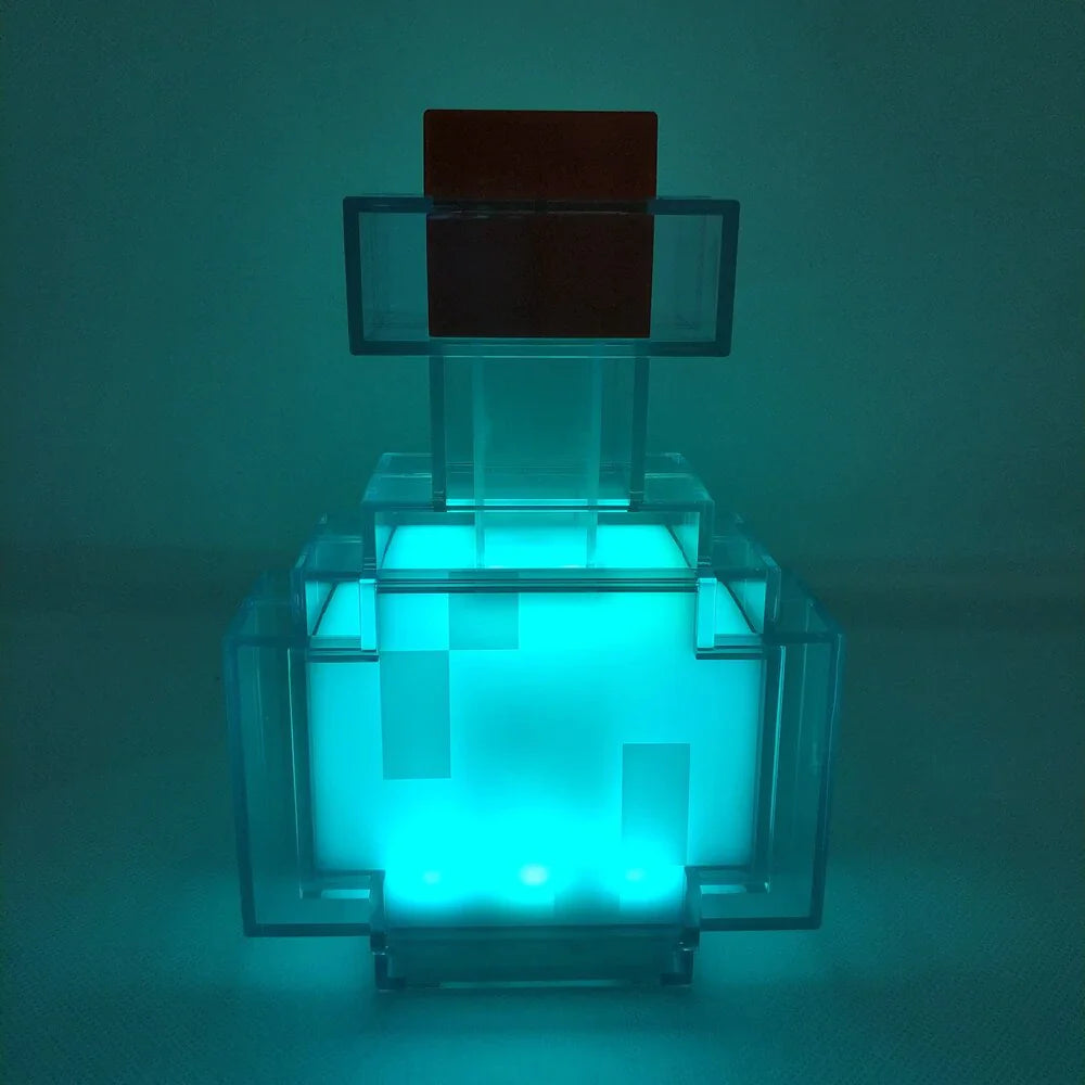 Blue Pixelated Magic Minecraft Potion Bottle LED Lamp