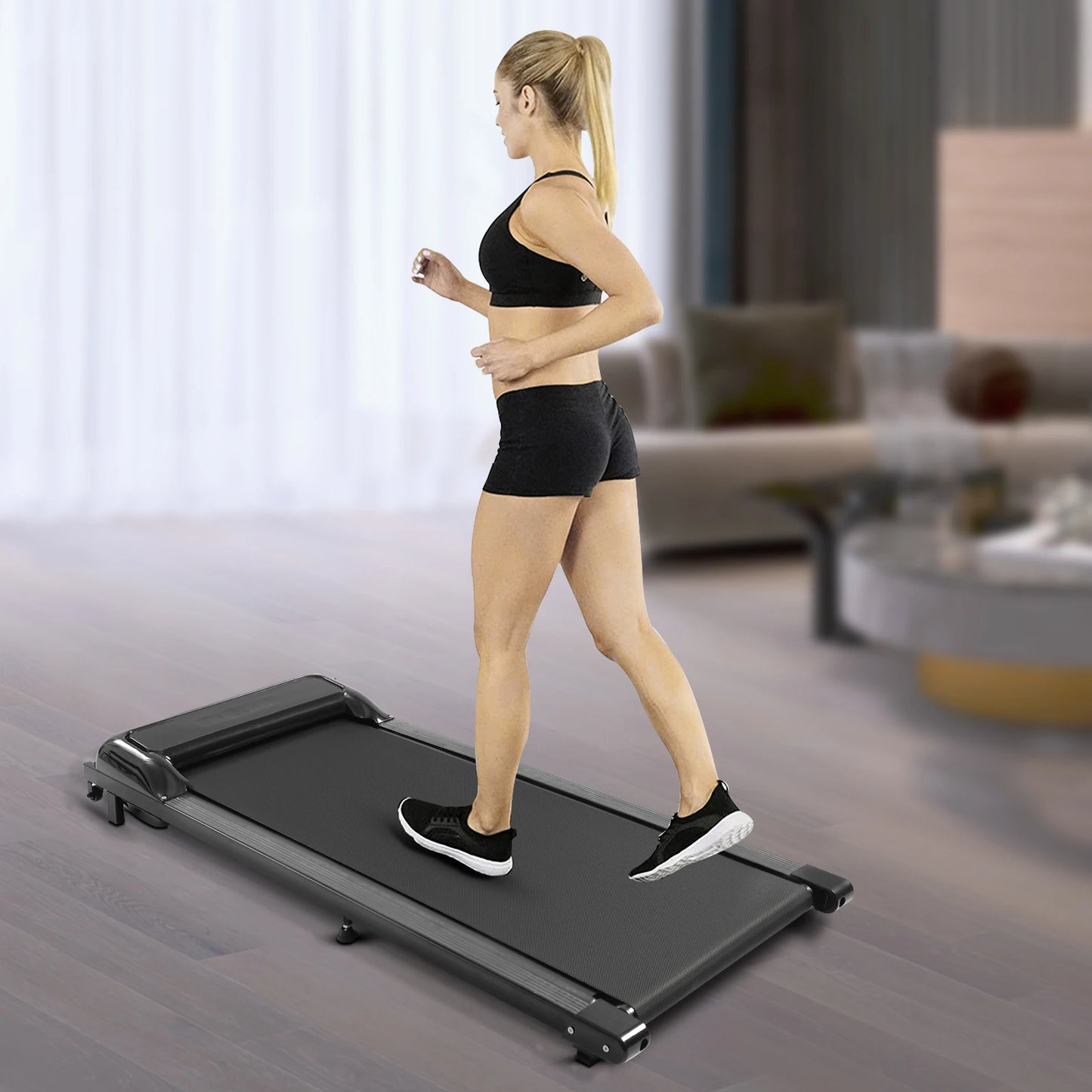 Woman Walking on Portable Electric Treadmill