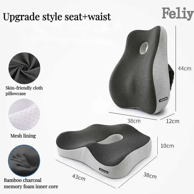 Ergonomic Lumbar Cushion - Adjustable Memory Foam Back Pain Relief Pillow for Office Chair and Car