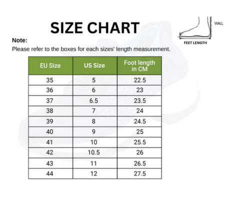 Size chart for Ortho Stretch Comfort Shoes detailing measurements for optimal fit, with clear labels for foot length in inches and corresponding shoe sizes for precise selection