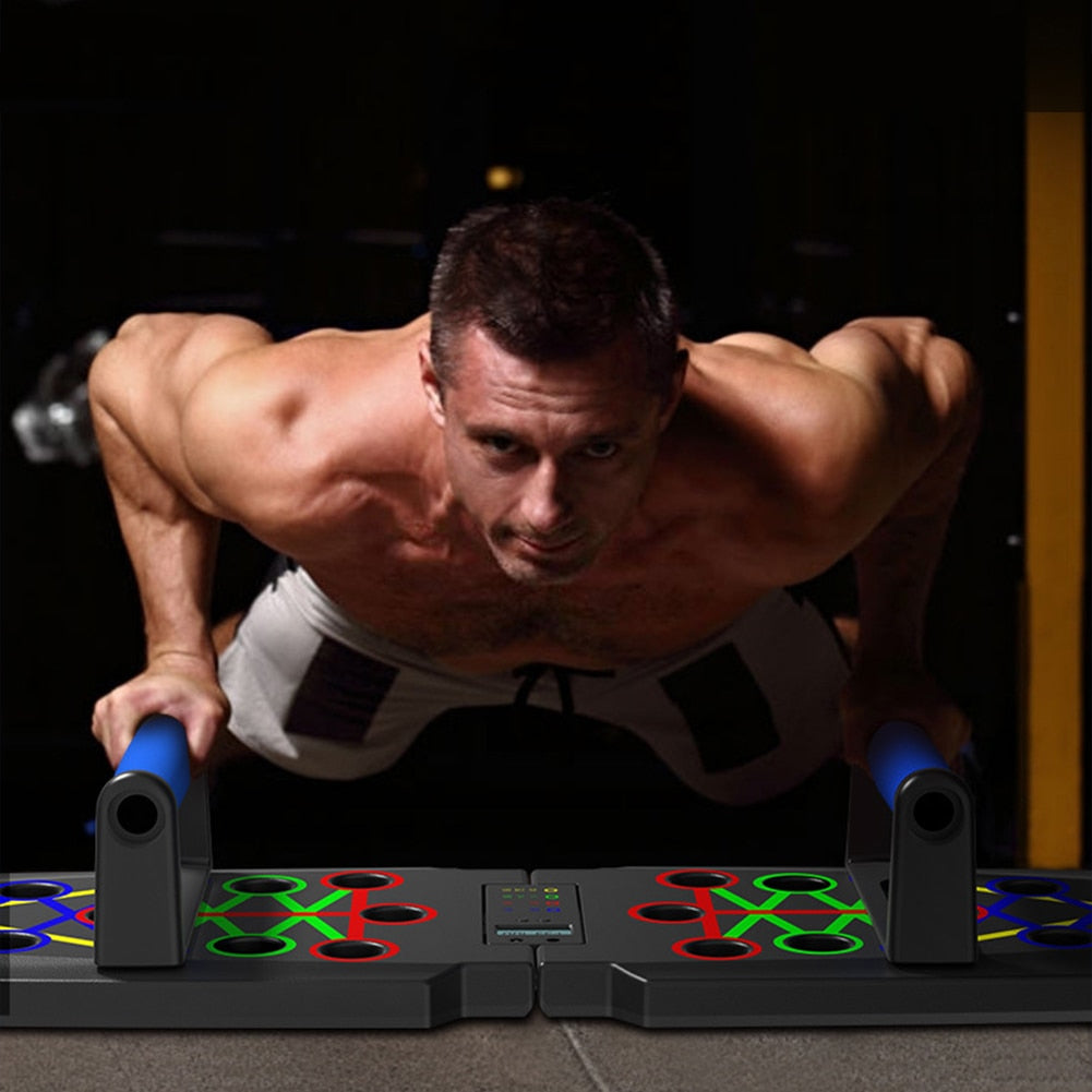 Man Using All-in-One Push-Up Board for Complete Upper-Body Workouts