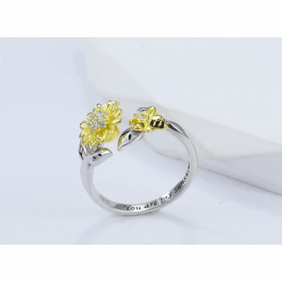 Sunflower and Bee Fidget Ring for Stress Relief for Girls