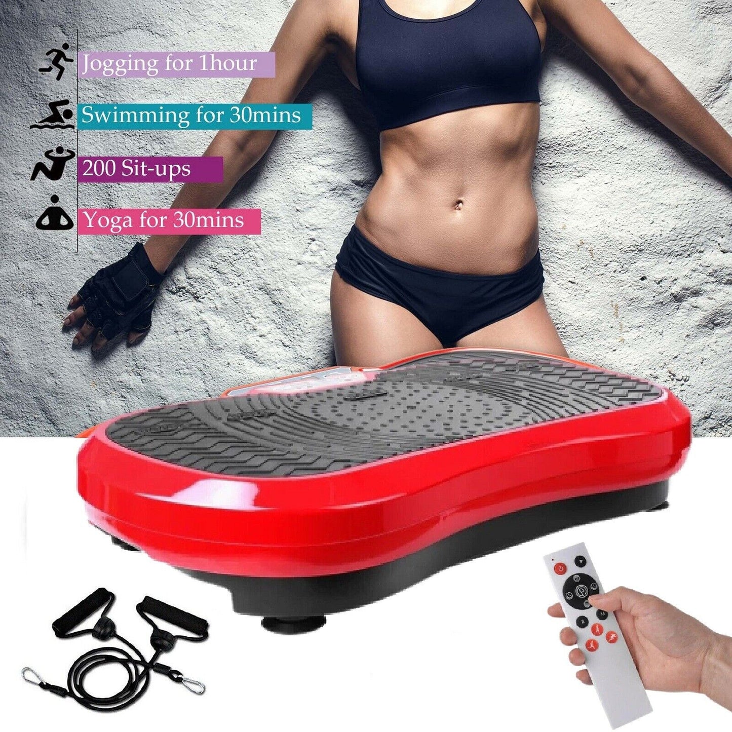 Compact Portable Vibration Machine for Weight Loss & Toning - Get Fit Home Machine Pack with Bands