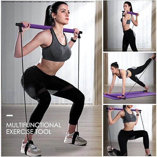 Adjustable Multi Functional Stretched Pilates Bar for Full Body Home Workout & Muscle Strength