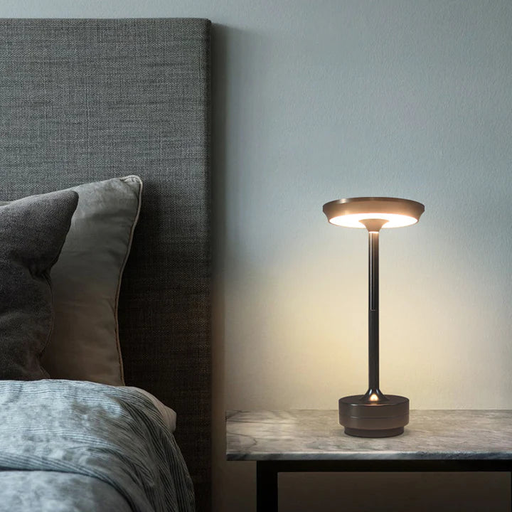 Elegant Cordless Table Lamp on Bed Side Table
